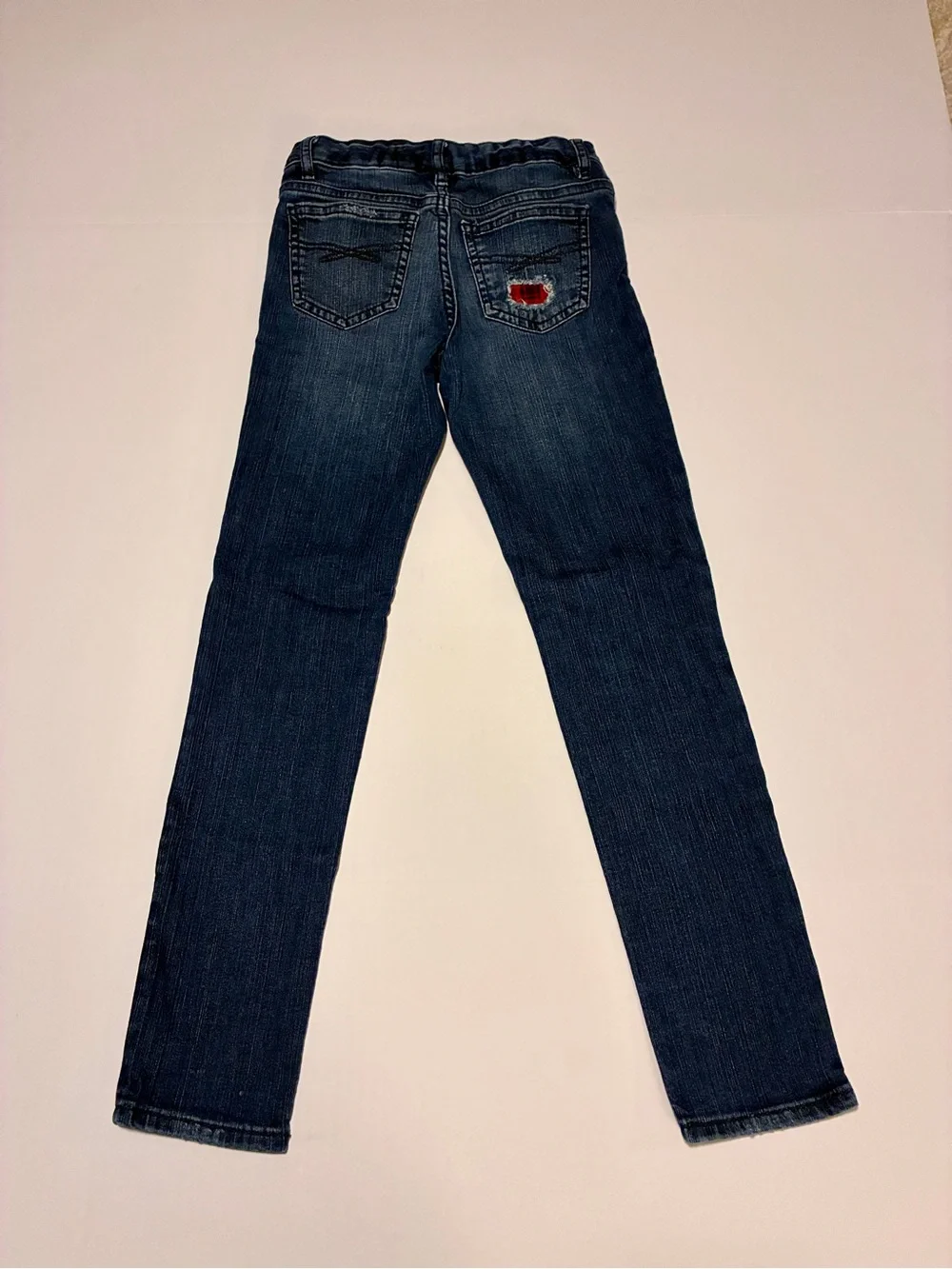GAP Dark Blue Skinny Jeans with Red Flannel Patch Accents